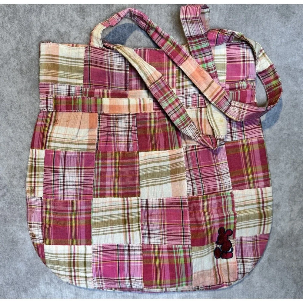 Disney Parks Mickey Mouse Patchwork Hobo Tote Bag Colorful Patches Purse
